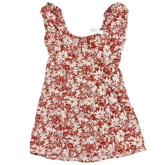 Madewell Margie Mini Dress 2P Red Abstract Floral Vintage Inspired Linen Blend - Picture 9 of 12